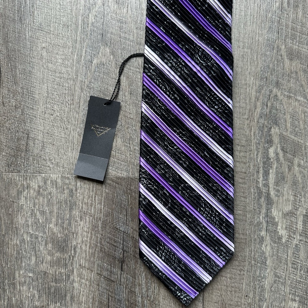 NEW Vitaliano Pancaldi men's purple abstract colorful 100% silk luxury tie NWT